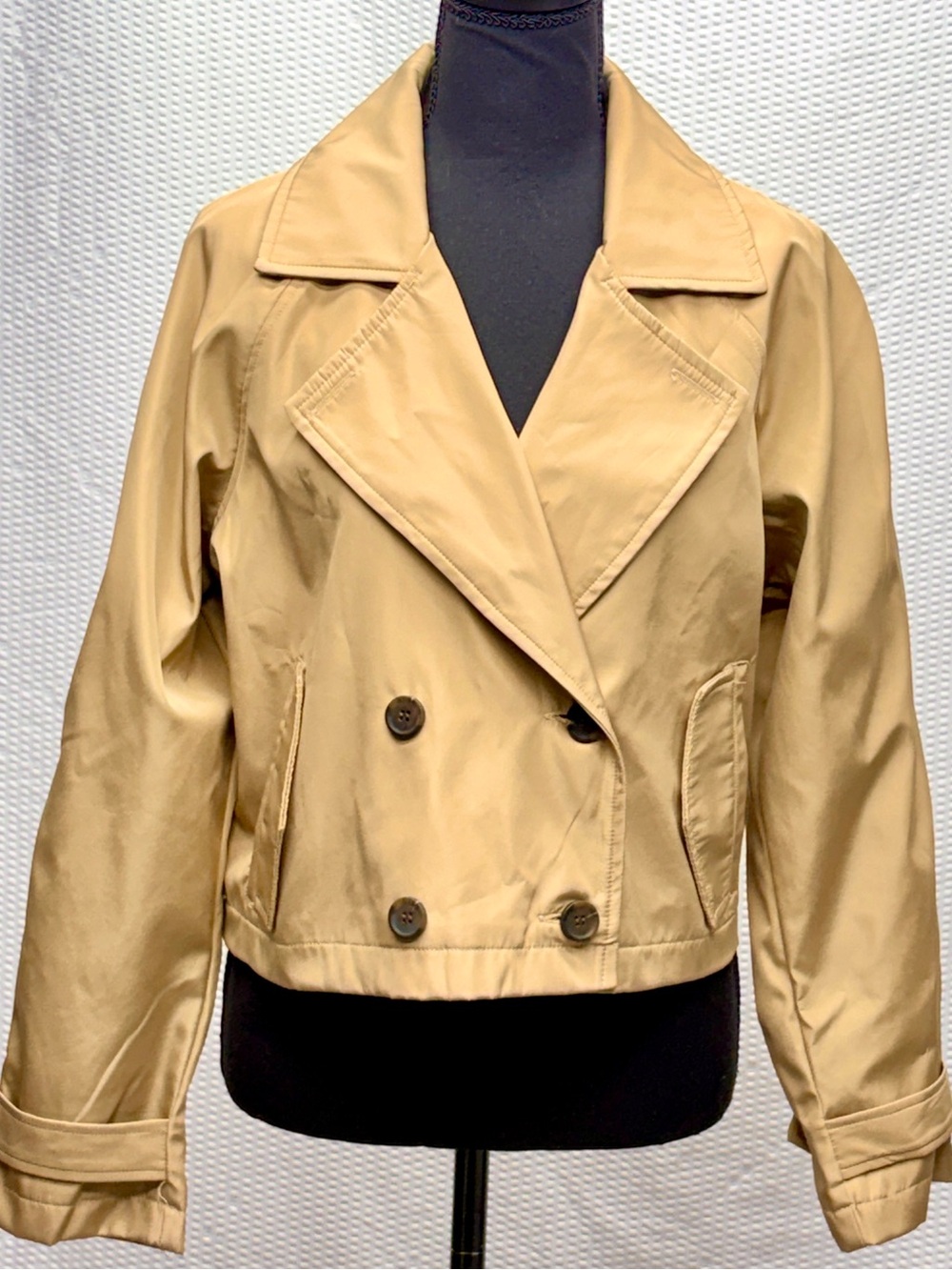 Stoosh Cropped Trench Jacket Womens M Tan Double Breasted NWT Rain Coat